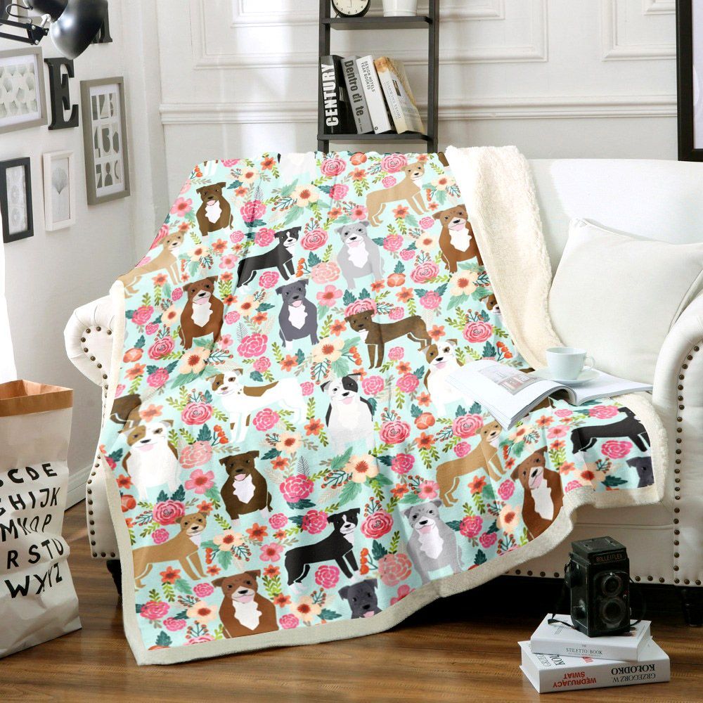 Dog Pattern Flower Sherpa Fleece Blanket
