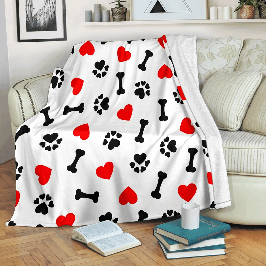 Dog Paw And Bone Sherpa Fleece Blanket