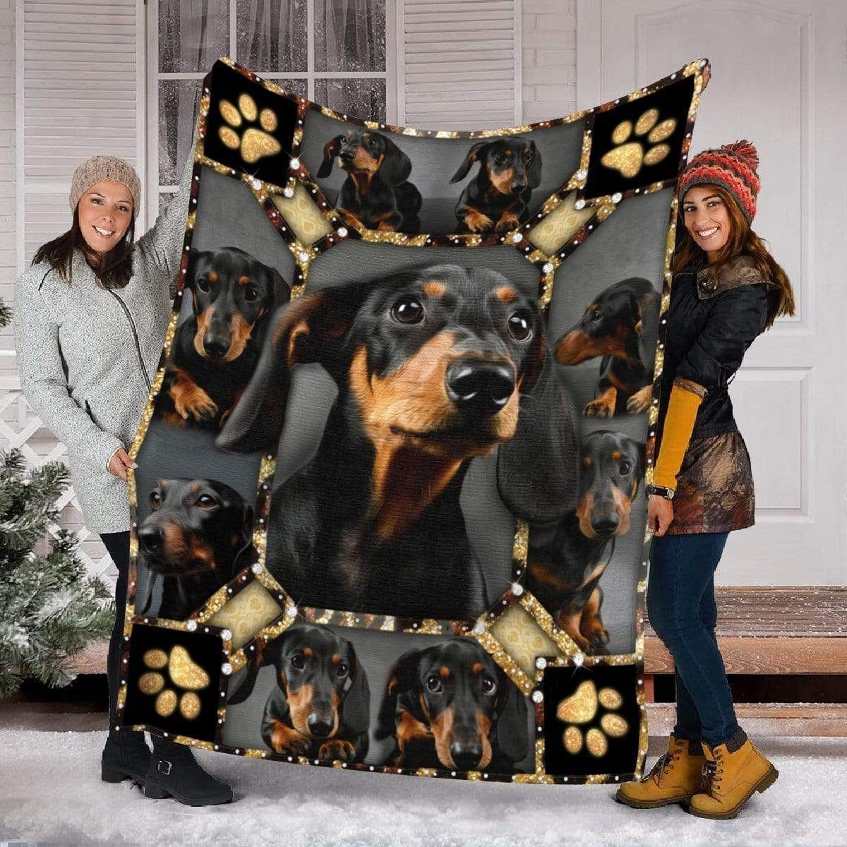 Dog Paw Black Dachshund Fleece Blanket Gift For Dog Lovers