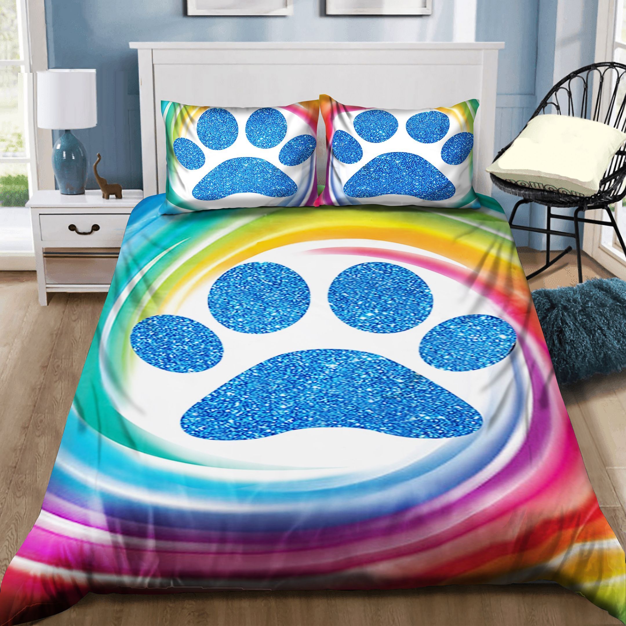 Dog Paw Colorful Bedding Set