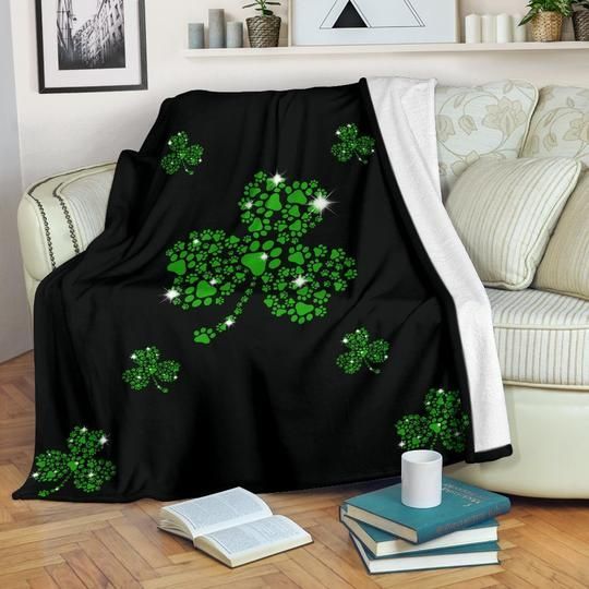 Dog Paw Shamrock Sherpa Fleece Blanket