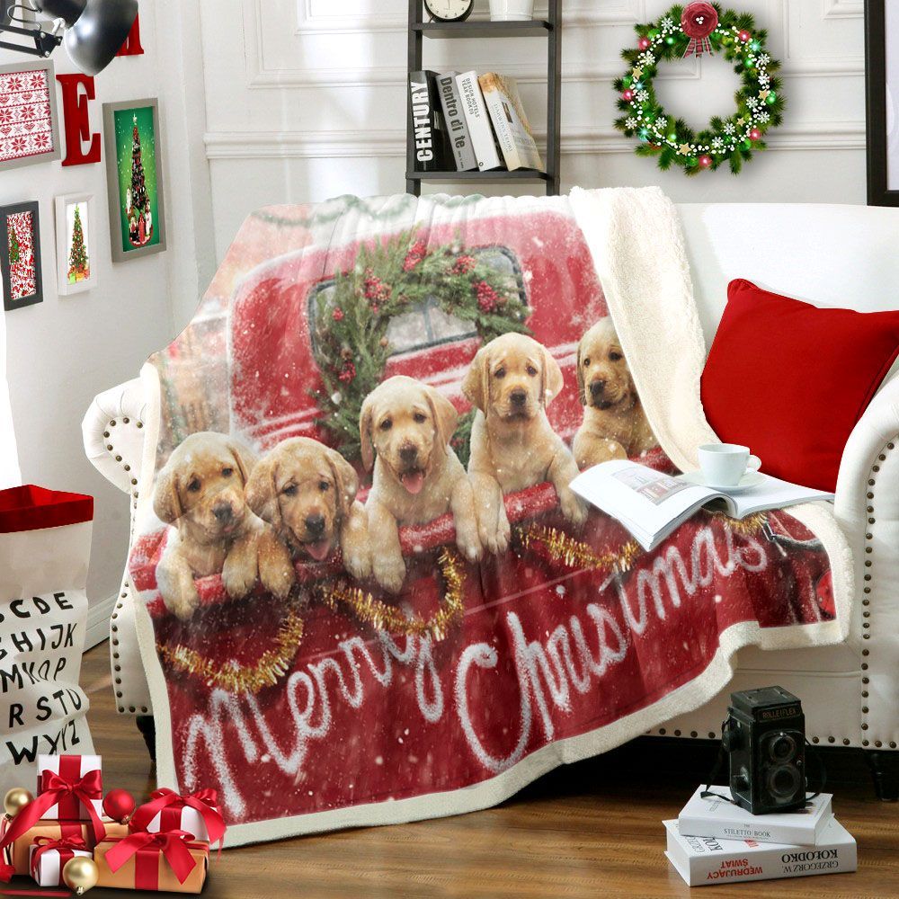 Dog Puppy Christmas Sherpa Fleece Blanket