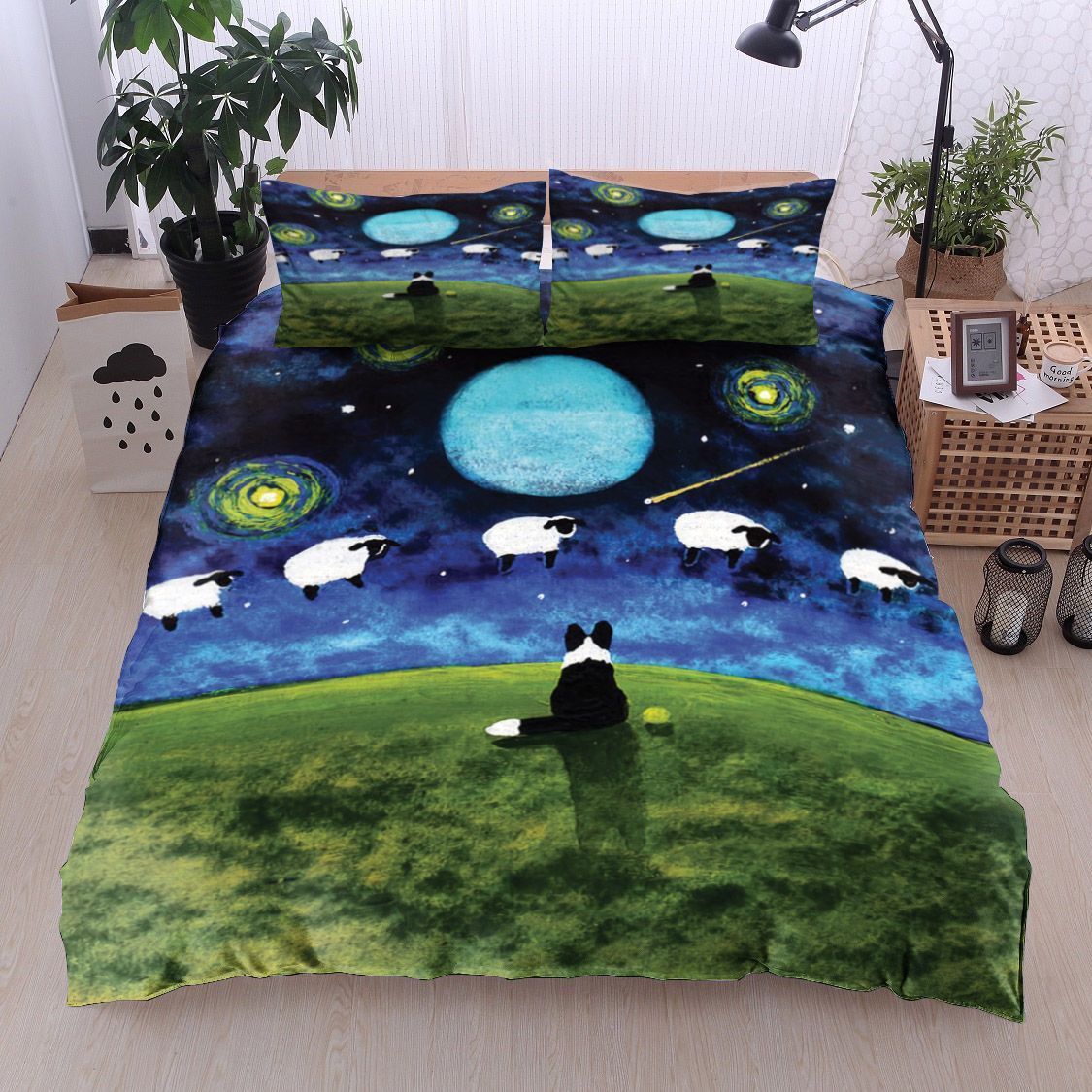 Dog Sheep Moon Star Bedding Set