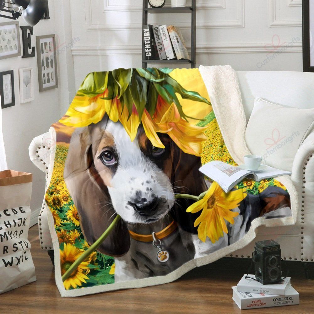 Dog Sunflower Fleece Blanket