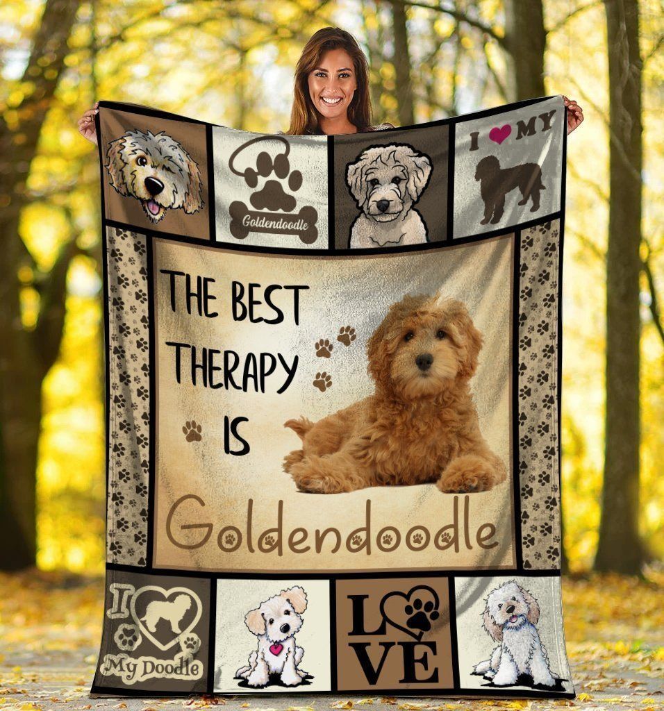 Dog The Best Therapy Is Goldendoodle Dog Sherpa Fleece Blanket