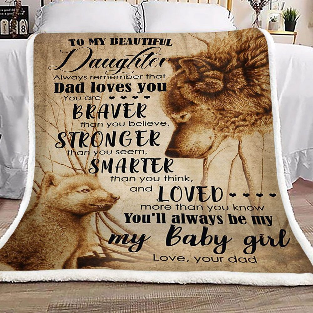 Dog To My Beautiful Daughter Love Your Dad Sherpa Fleece Blanket