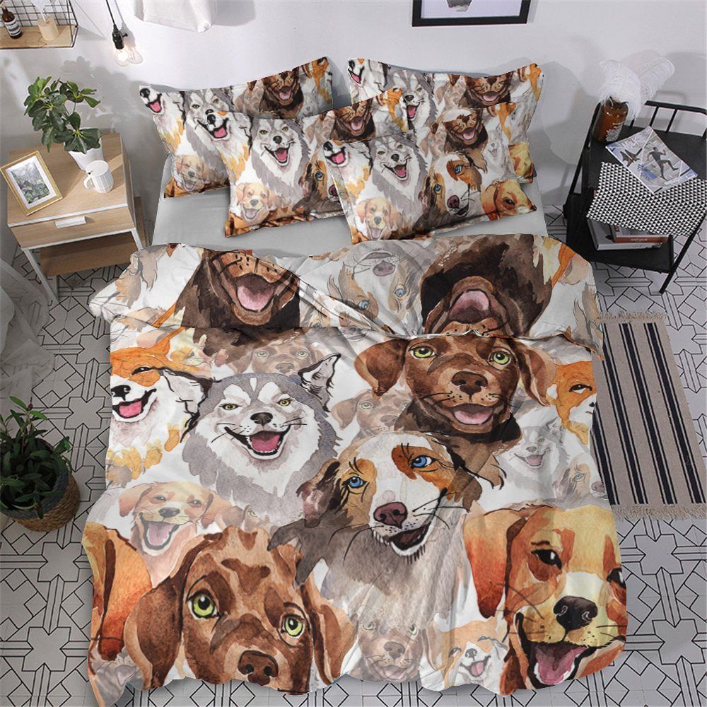 Dog Cotton Bed Sheets Spread Comforter Bedding Set