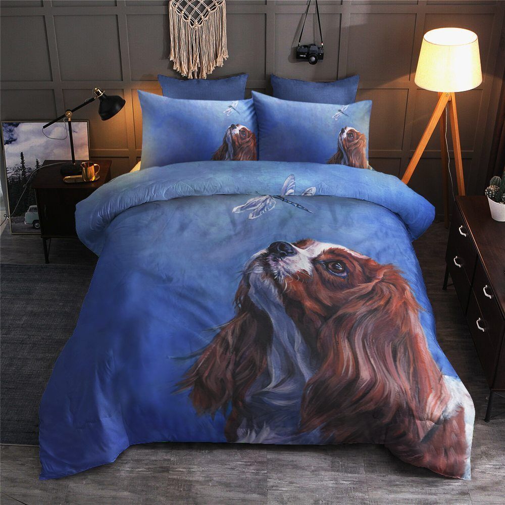 Dog With Dragonfly Cotton Bed Sheets Spread Comforter Bedding Set