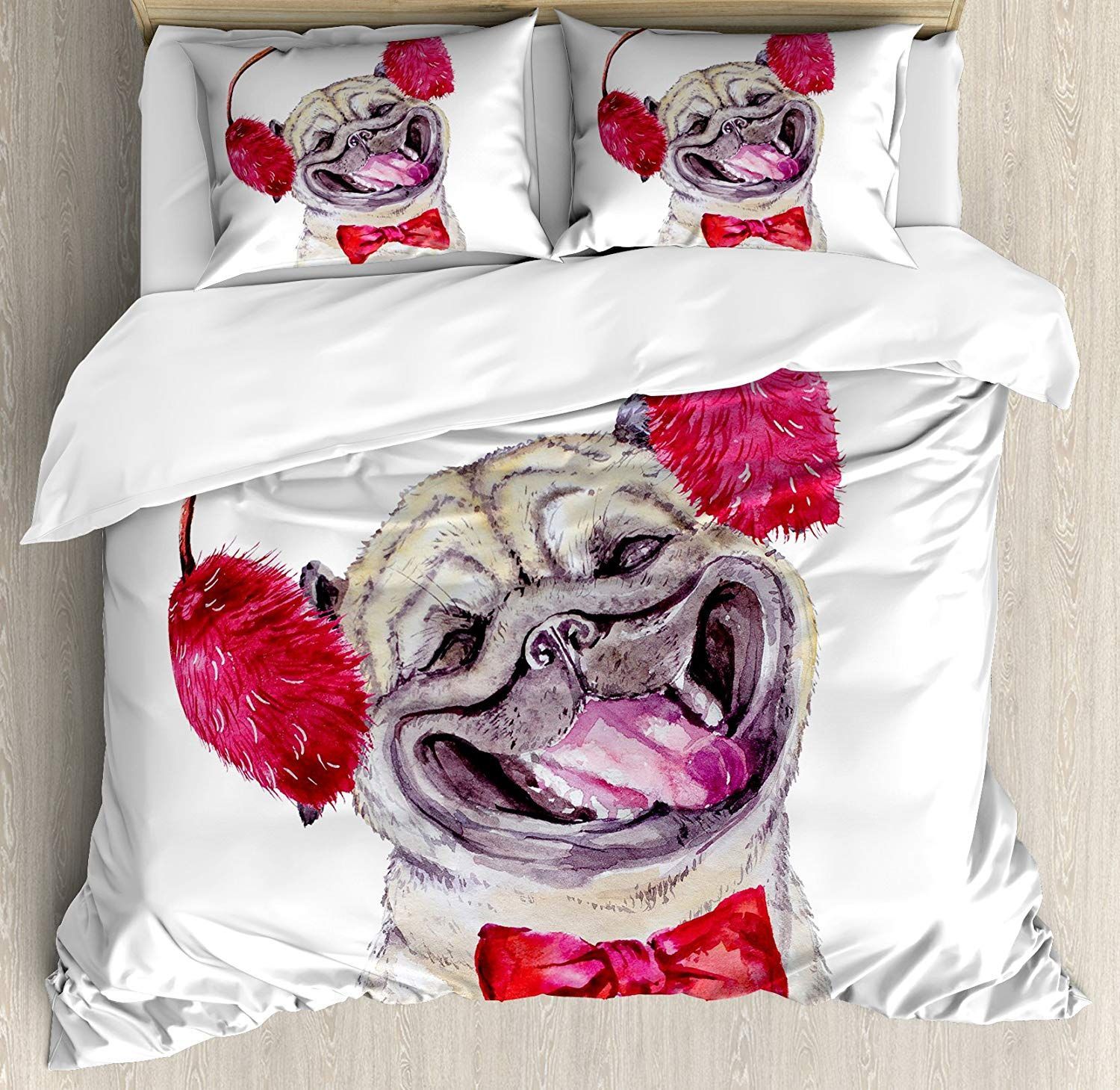 Dog With Furry Winter Headphones And A Bow Tie Cute Bedding Set