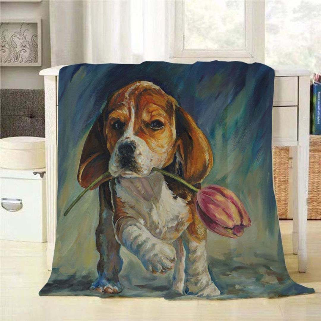 Dog With Tulip Sherpa Fleece Blanket