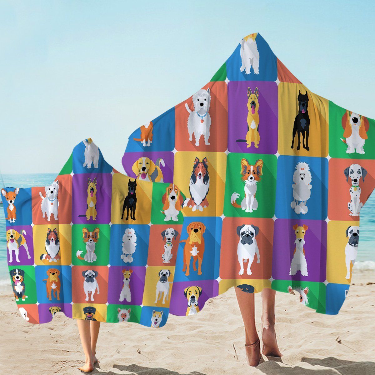 Doggo Profiles Colorful Squares Printed Hooded Towel