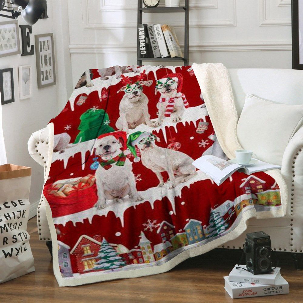 Dogo Argentino Snow Christmas Sherpa Fleece Blanket