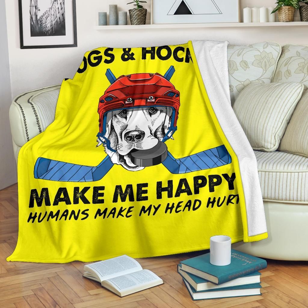 Dogs And Hockey Sherpa Fleece Blanket