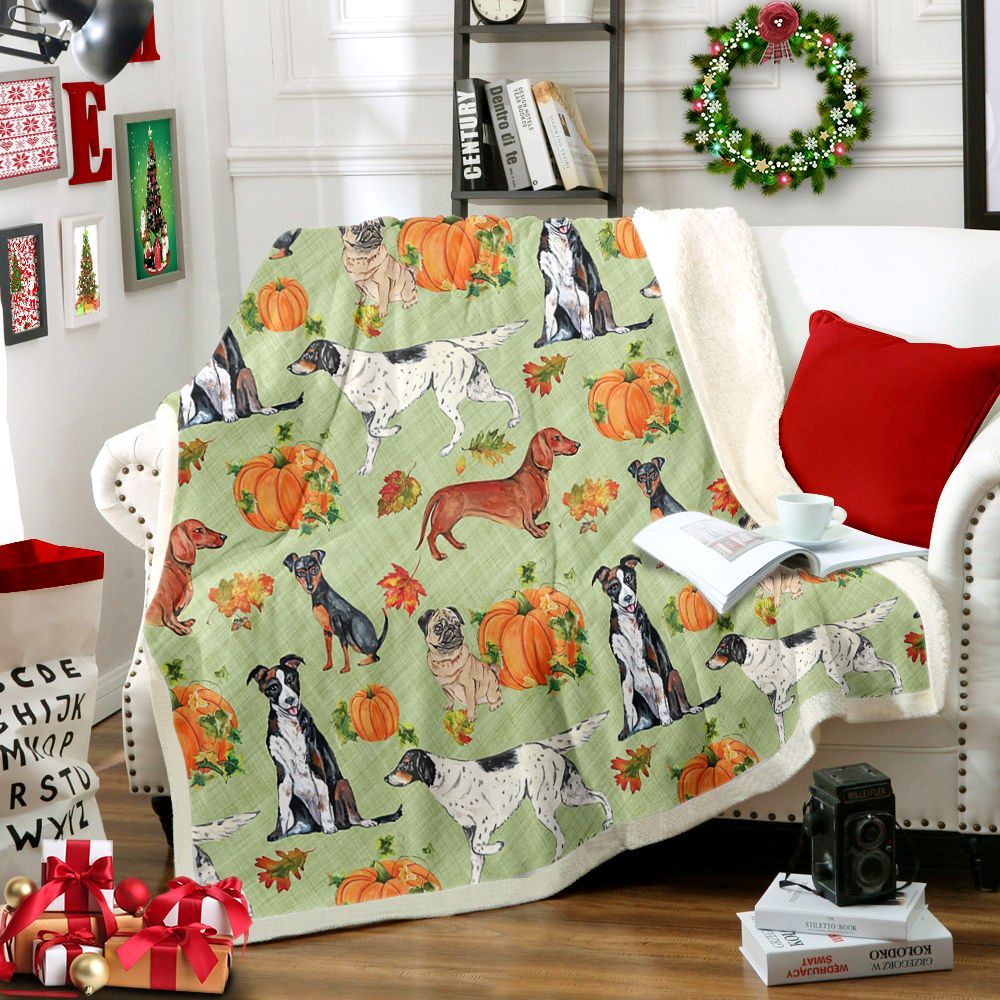 Dogs And Pumpkins Sherpa Fleece Blanket