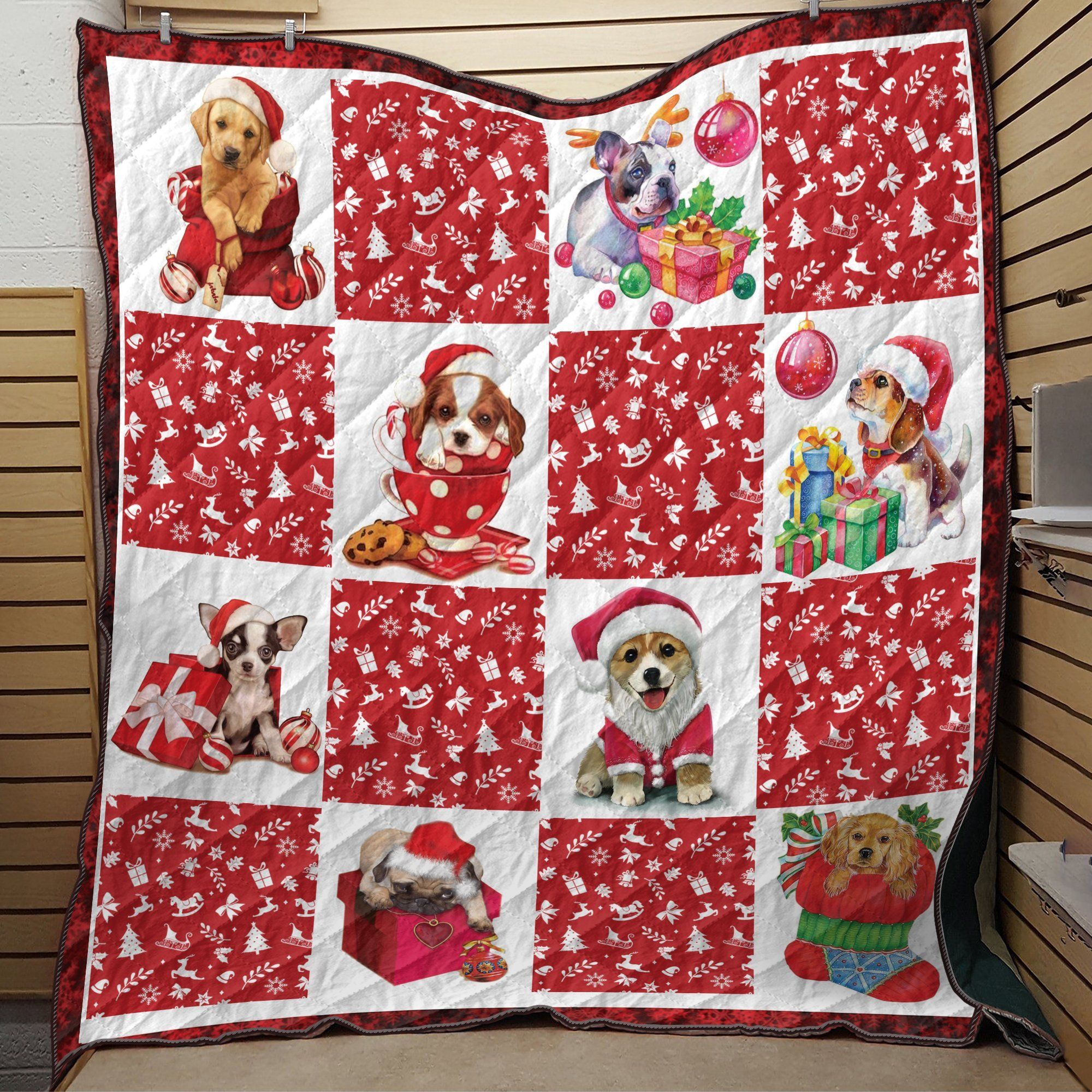 Dogs And Red Christmas Quilt Blanket Dhc09121896Dd