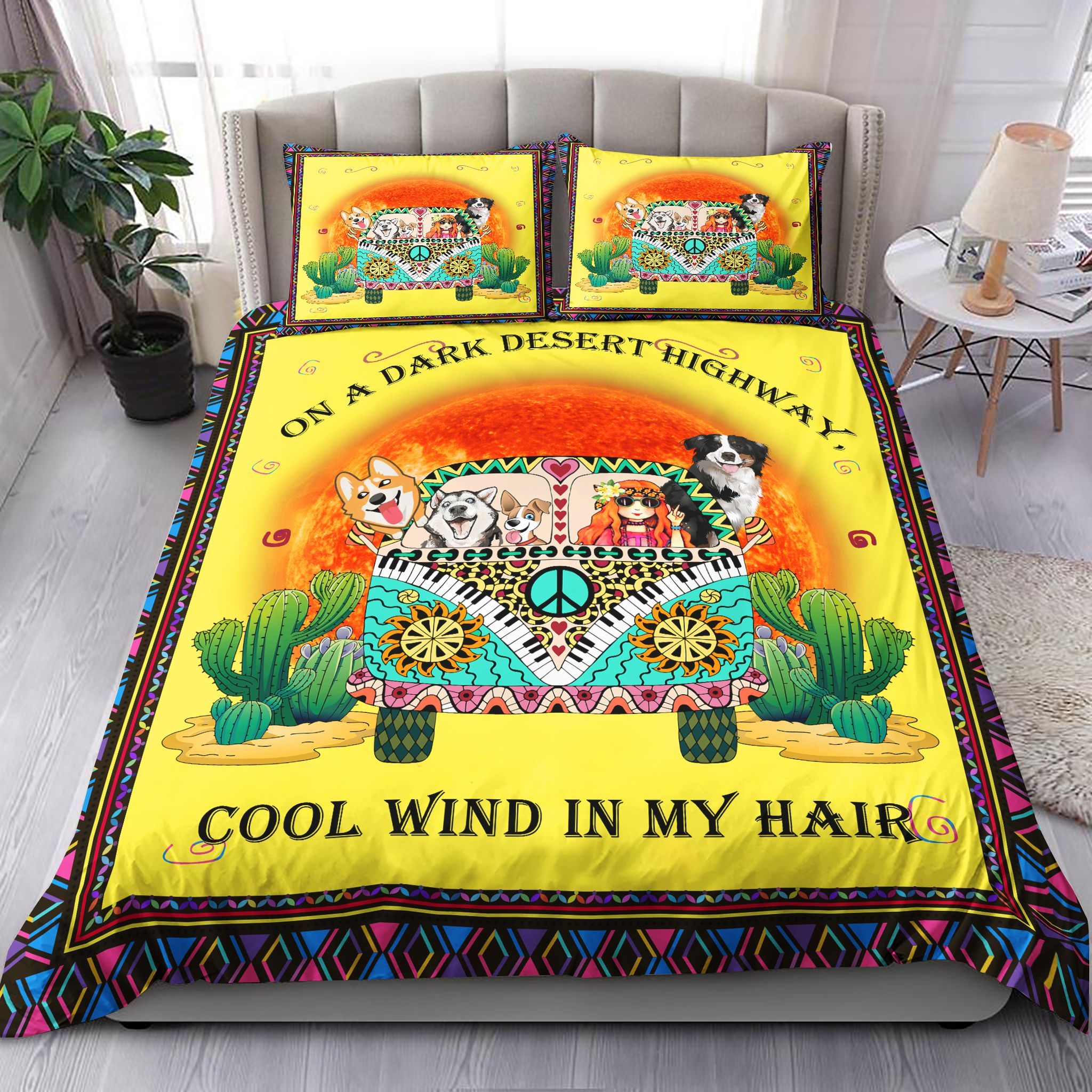 Dogs On A Hippie Van Bedding Set