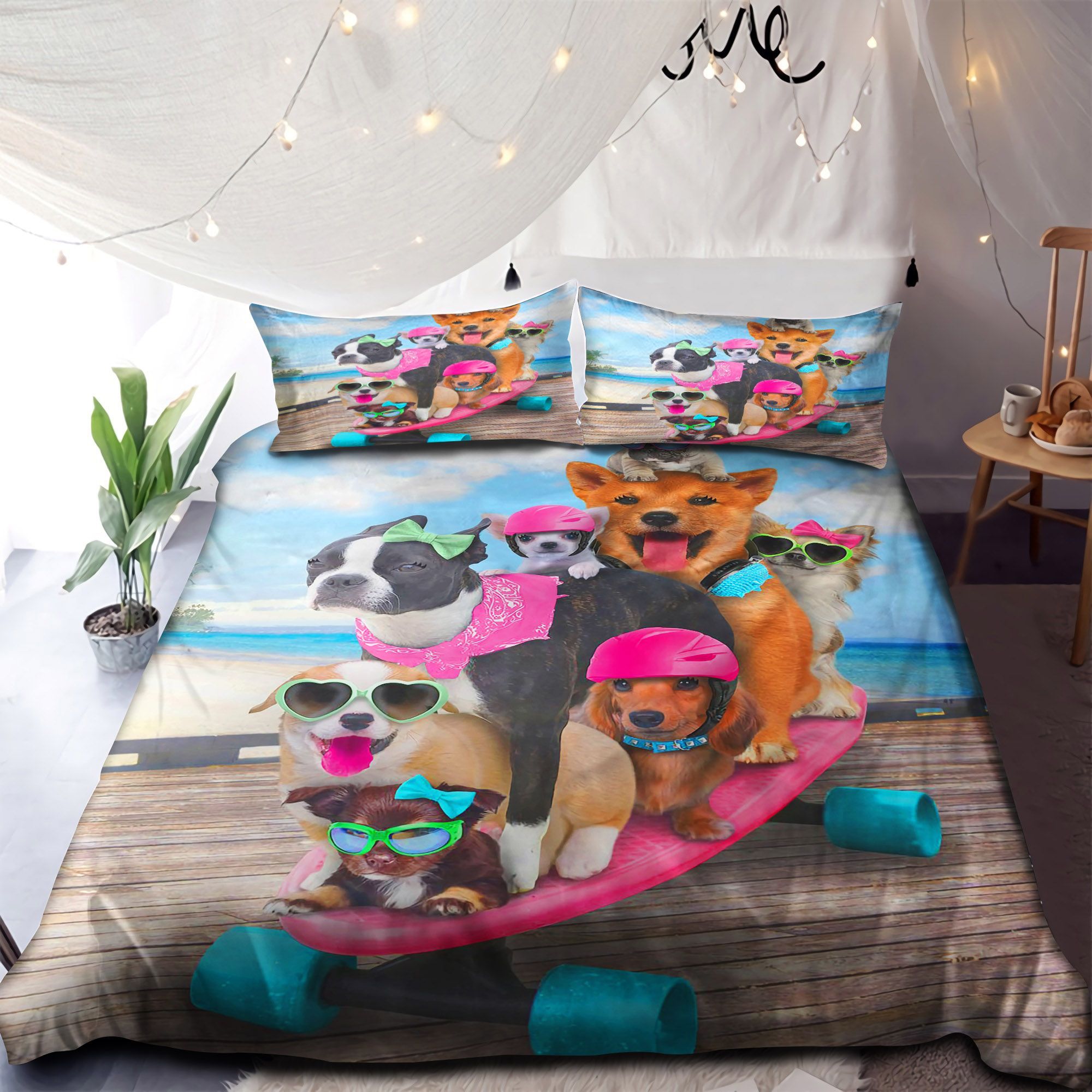 Dogs Skating Skateboad Bedding Set