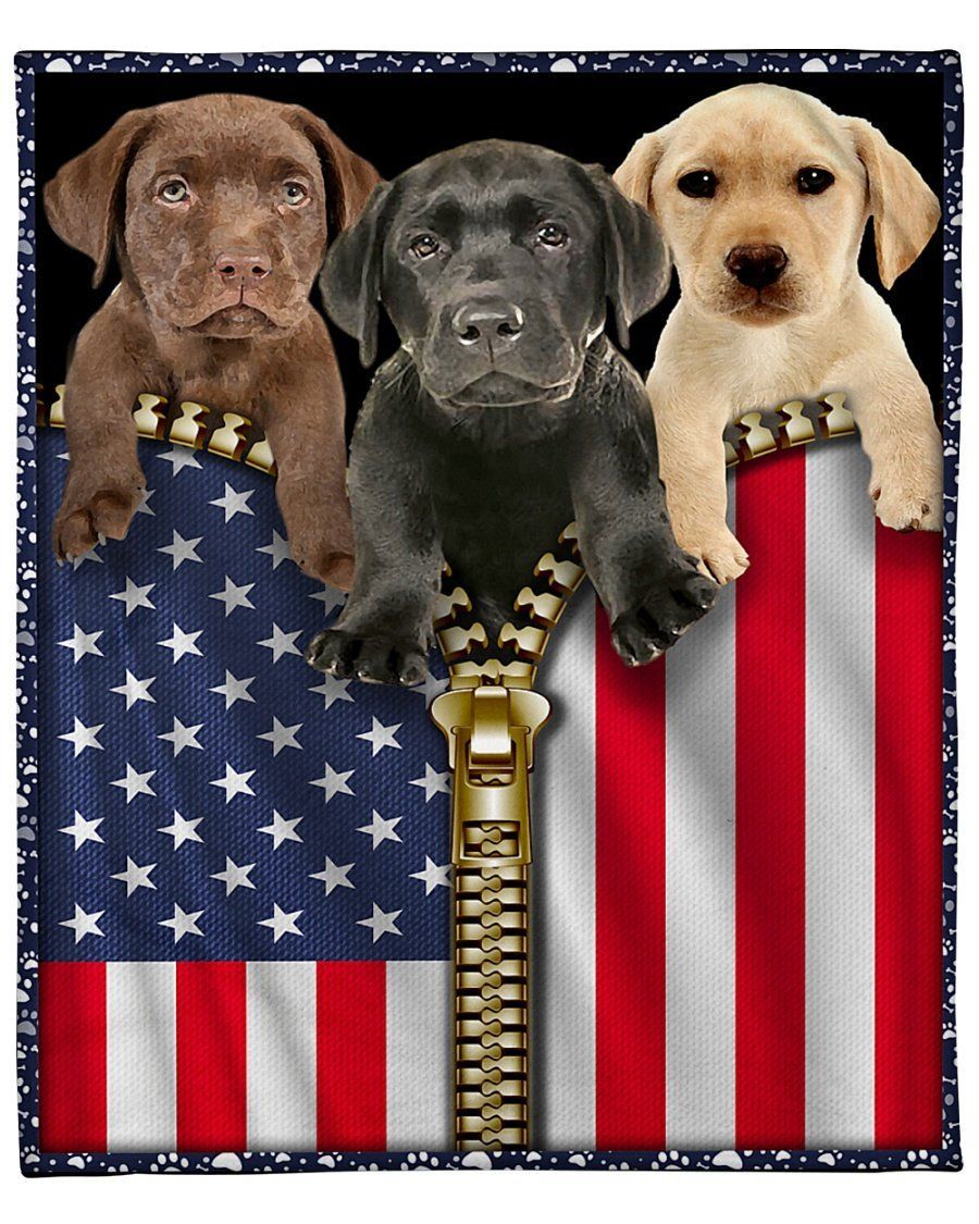 Dogs With American Flag Zipper Fleece Blanket Fleece Blanket