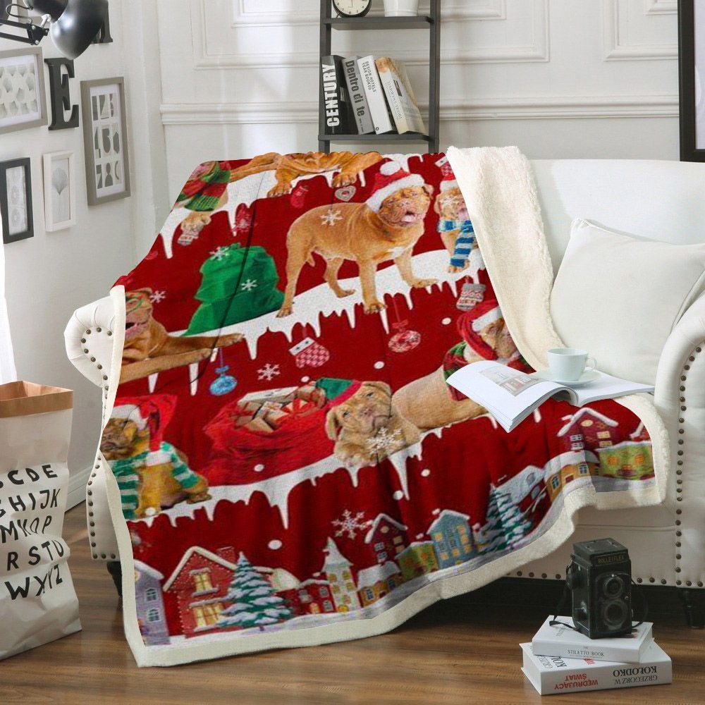 Dogue De Bordeaux Snow Christmas Sherpa Fleece Blanket