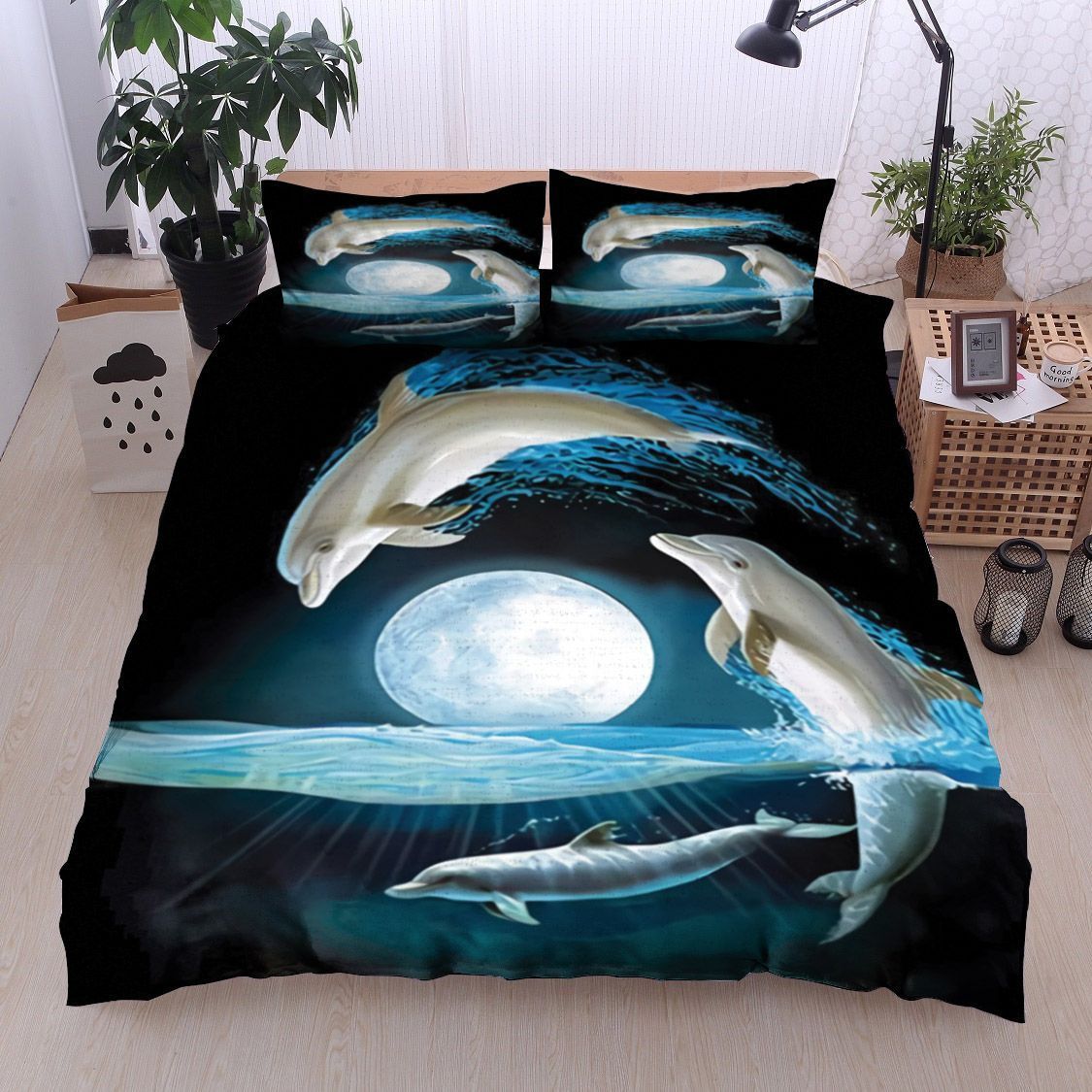 Dolphin And Moon Bedding Set