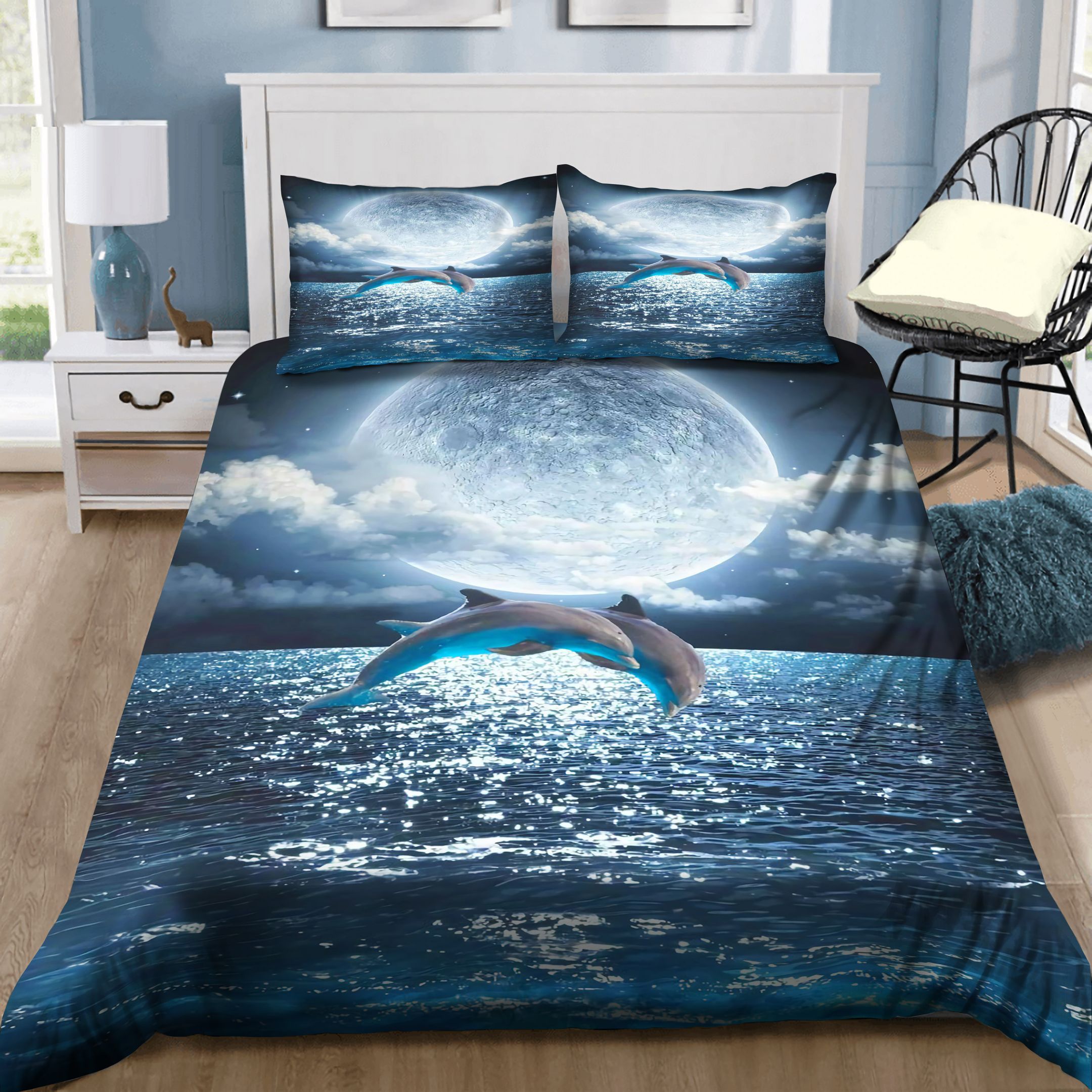 Dolphin And Moon Bedding Set