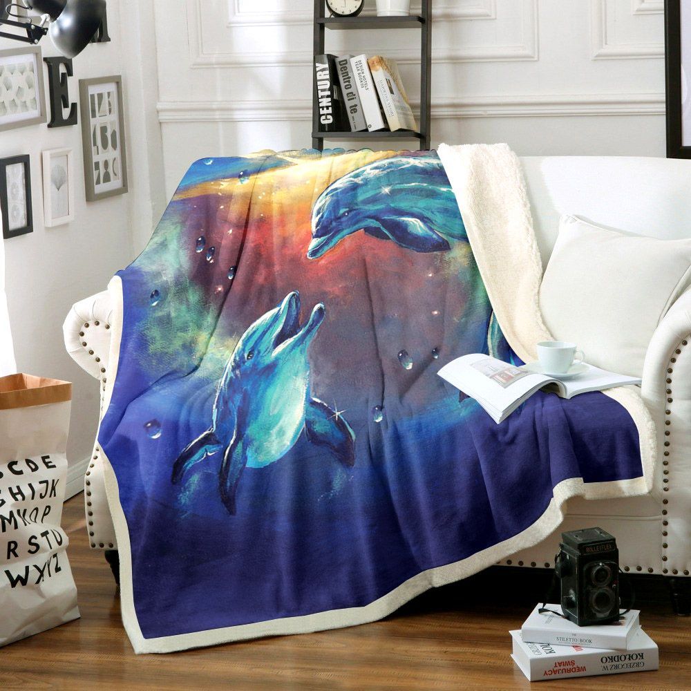 Dolphin Art Sherpa Fleece Blanket