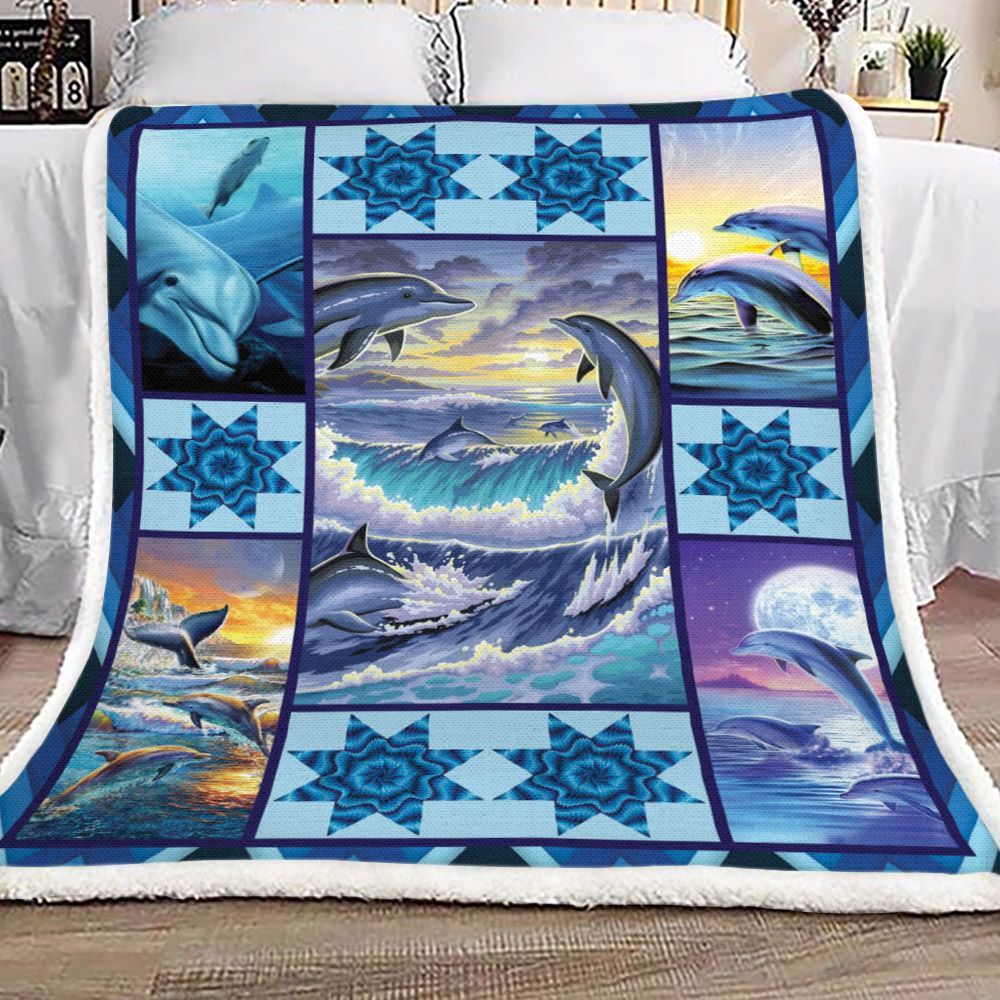 Dolphin Artwork Collection Sherpa Fleece Blanket