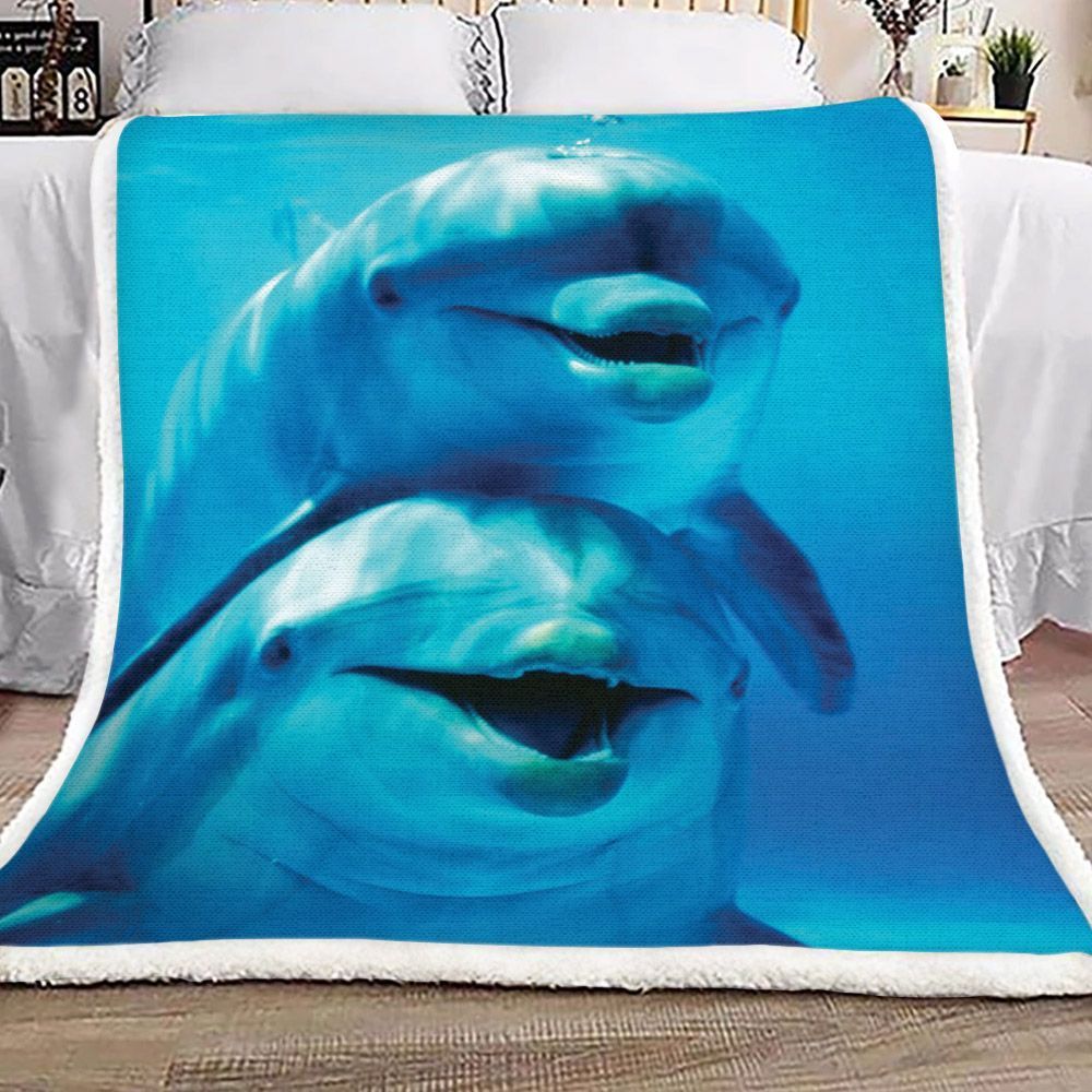 Dolphin Blue Sherpa Fleece Blanket