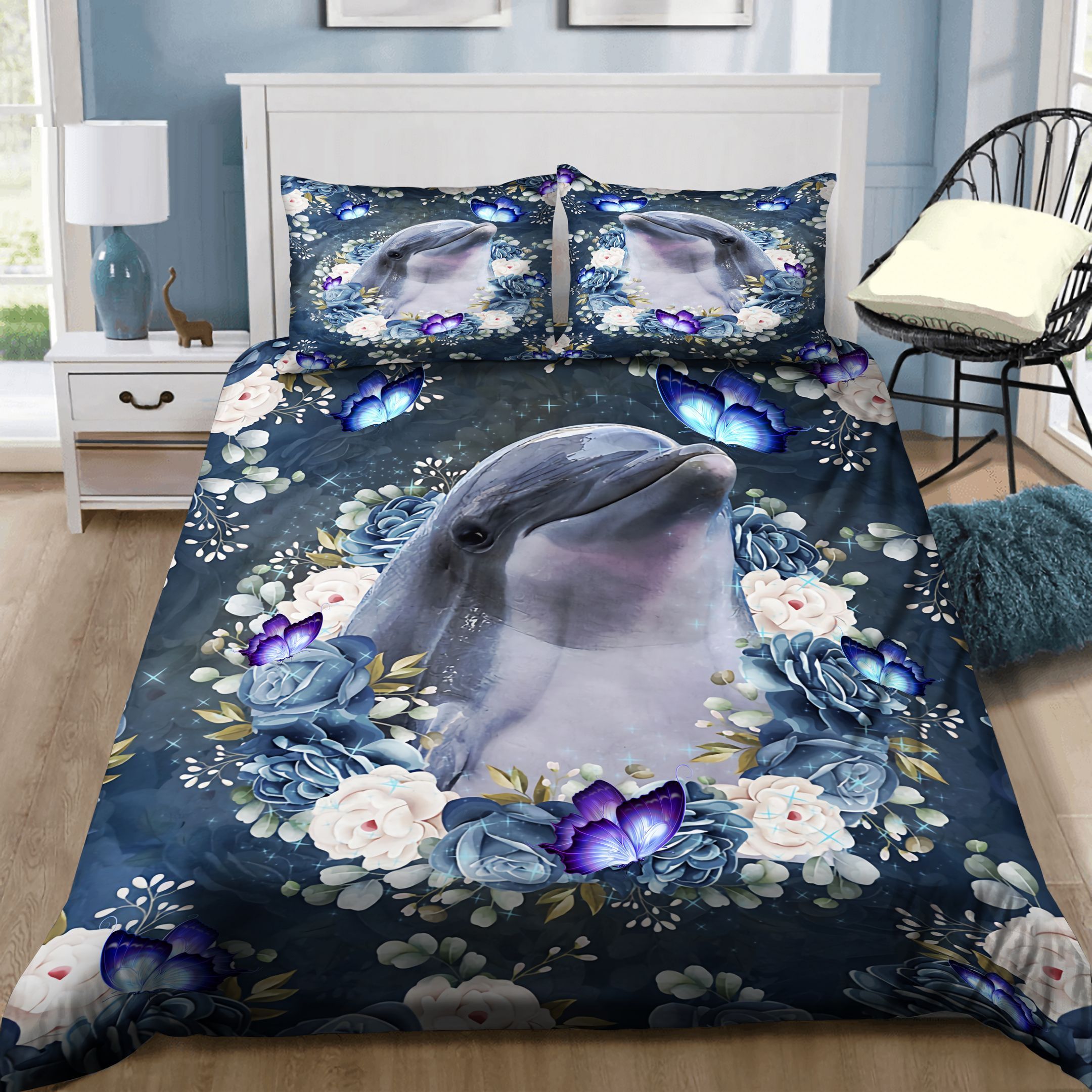 Dolphin Butterfly Flower Bedding Set