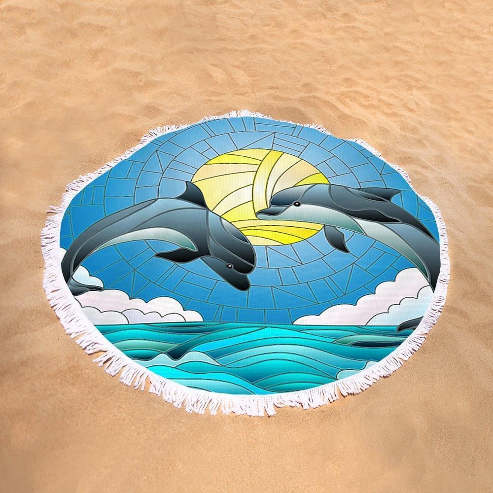 Dolphin Dancing Printed Round Beach Towel