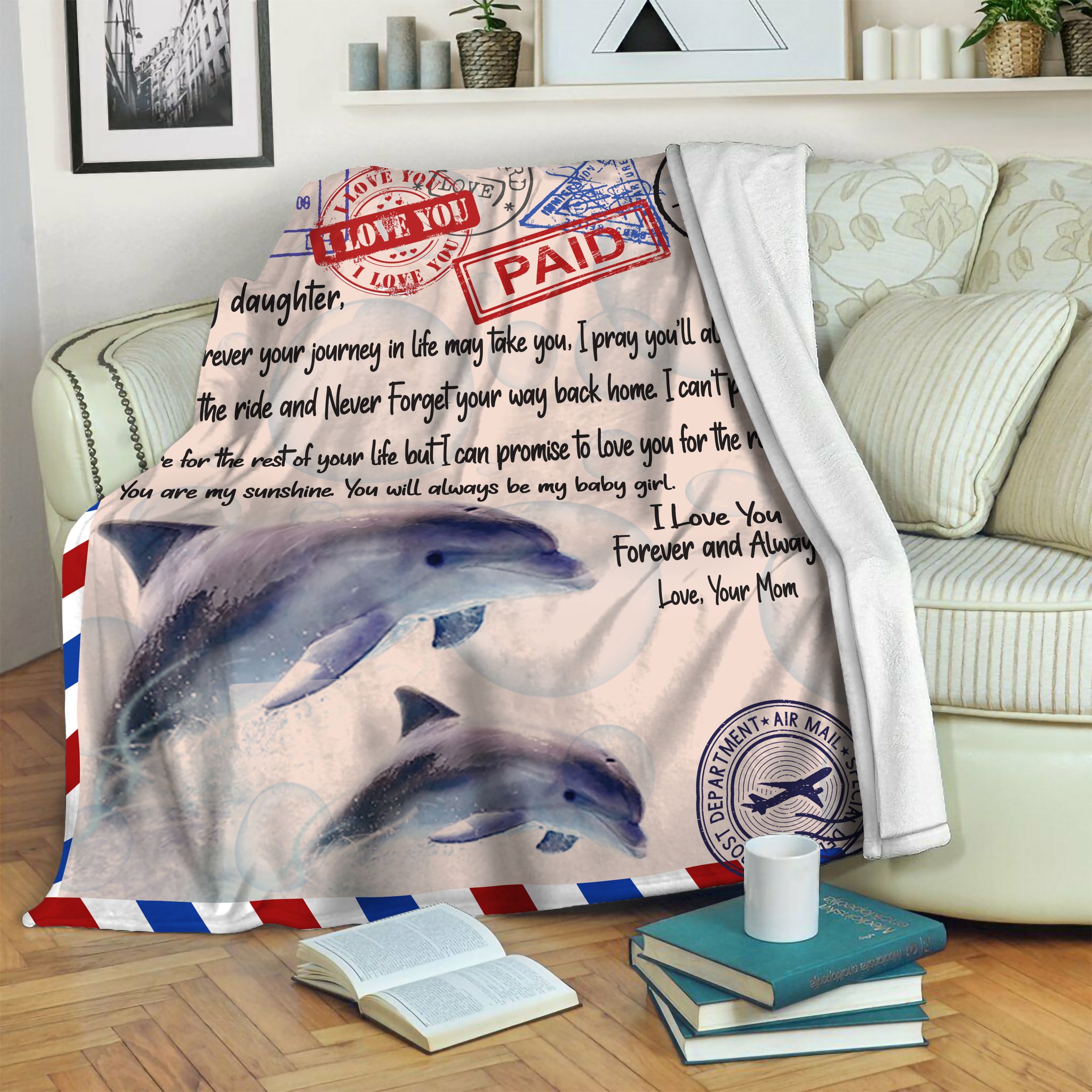 Dolphin Daughter And Mom Fleece Blanket