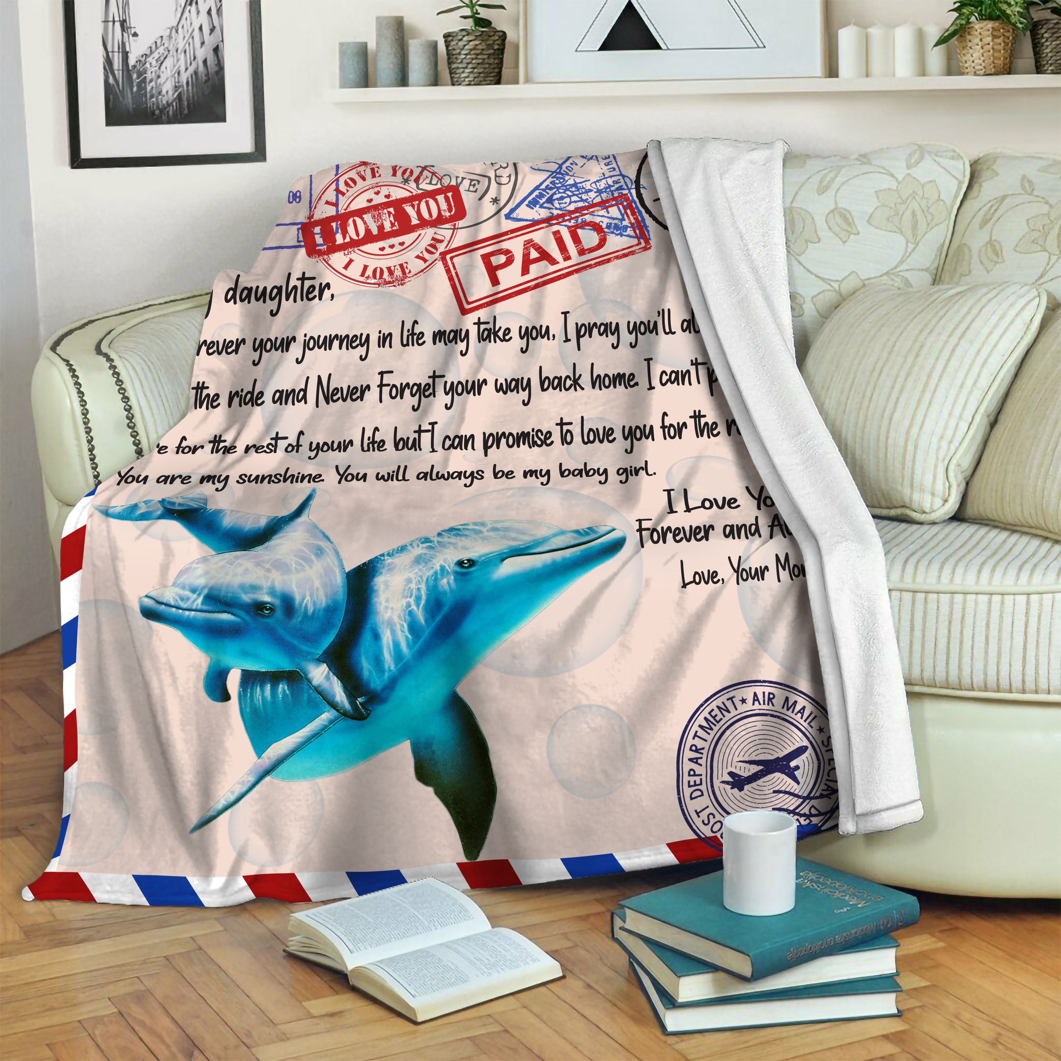 Dolphin Daughter And Mom Fleece Blanket