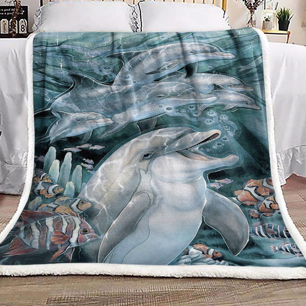 Dolphin Family Sherpa Fleece Blanket