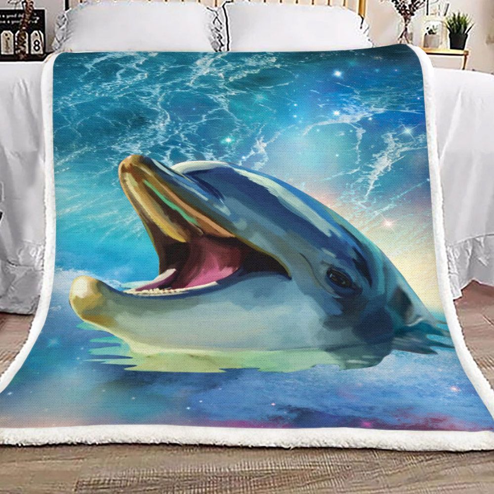 Dolphin Galaxy Ocean Sherpa Sherpa Fleece Blanket