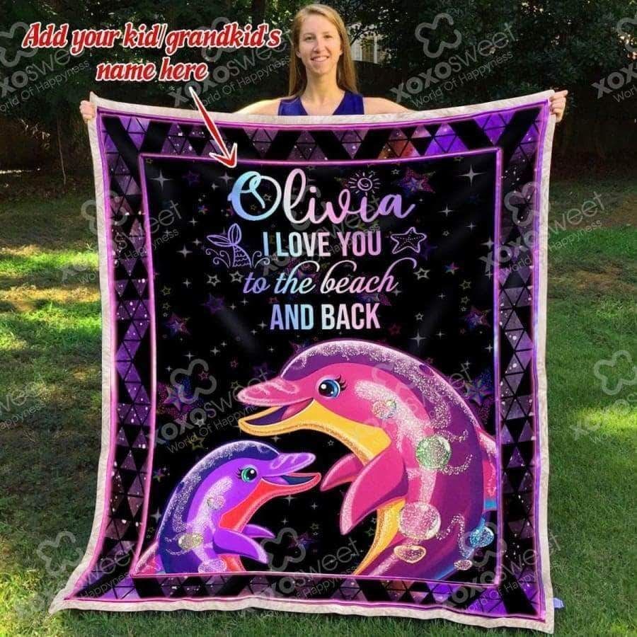 Dolphin I Love You Custom Name Sherpa Fleece Blanket