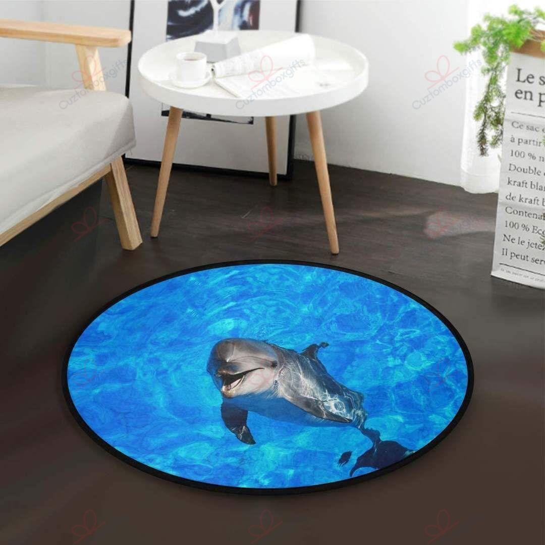 Dolphin In Ocean Round Carpet