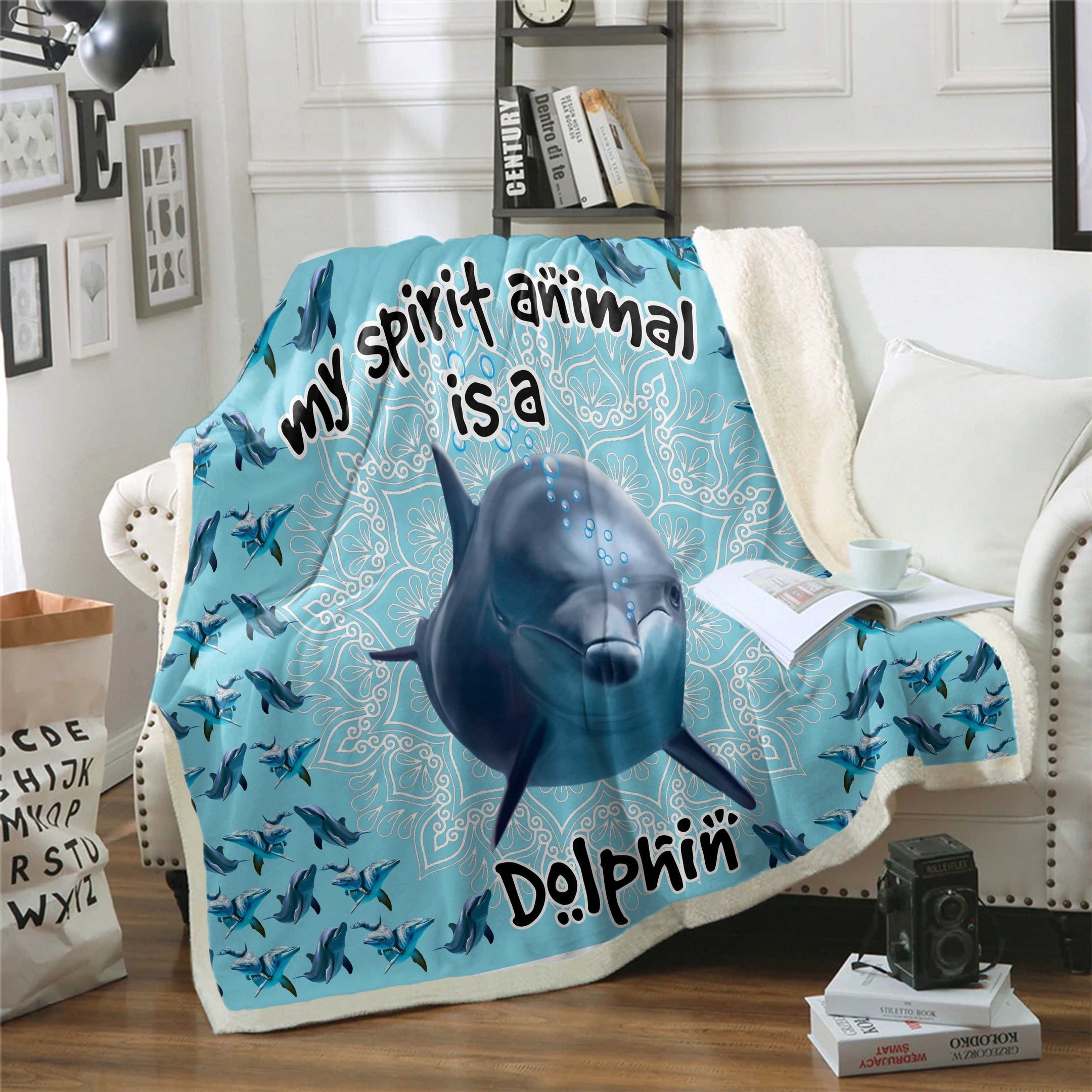 Dolphin Is My Spirit Animal Sherpa Fleece Blanket