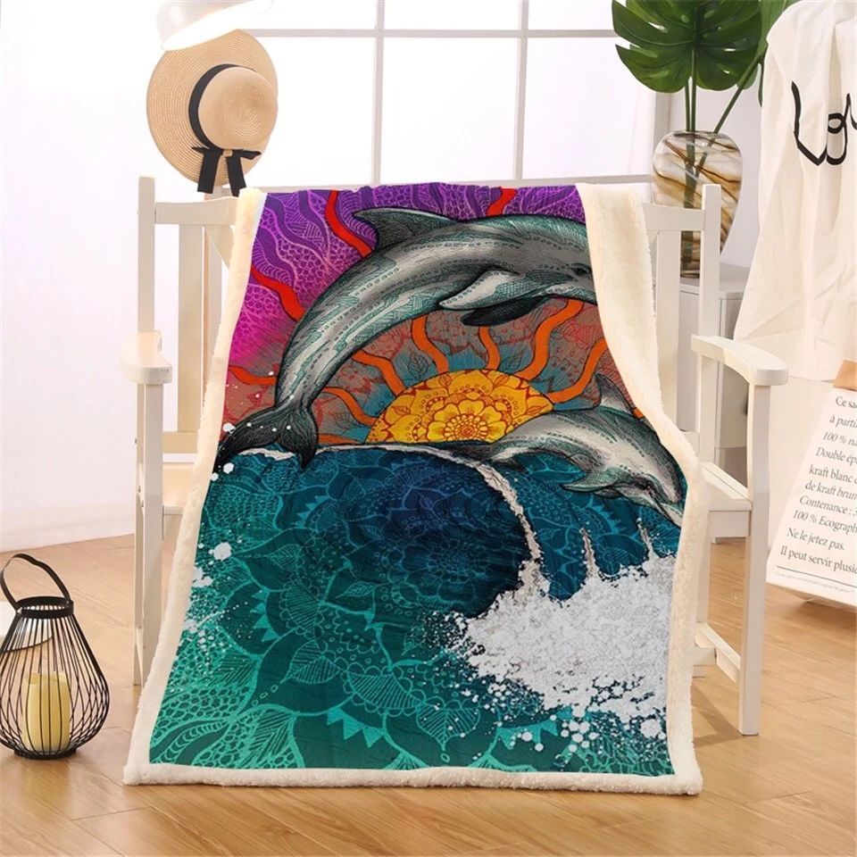 Dolphin Mandala Sherpa Fleece Blanket
