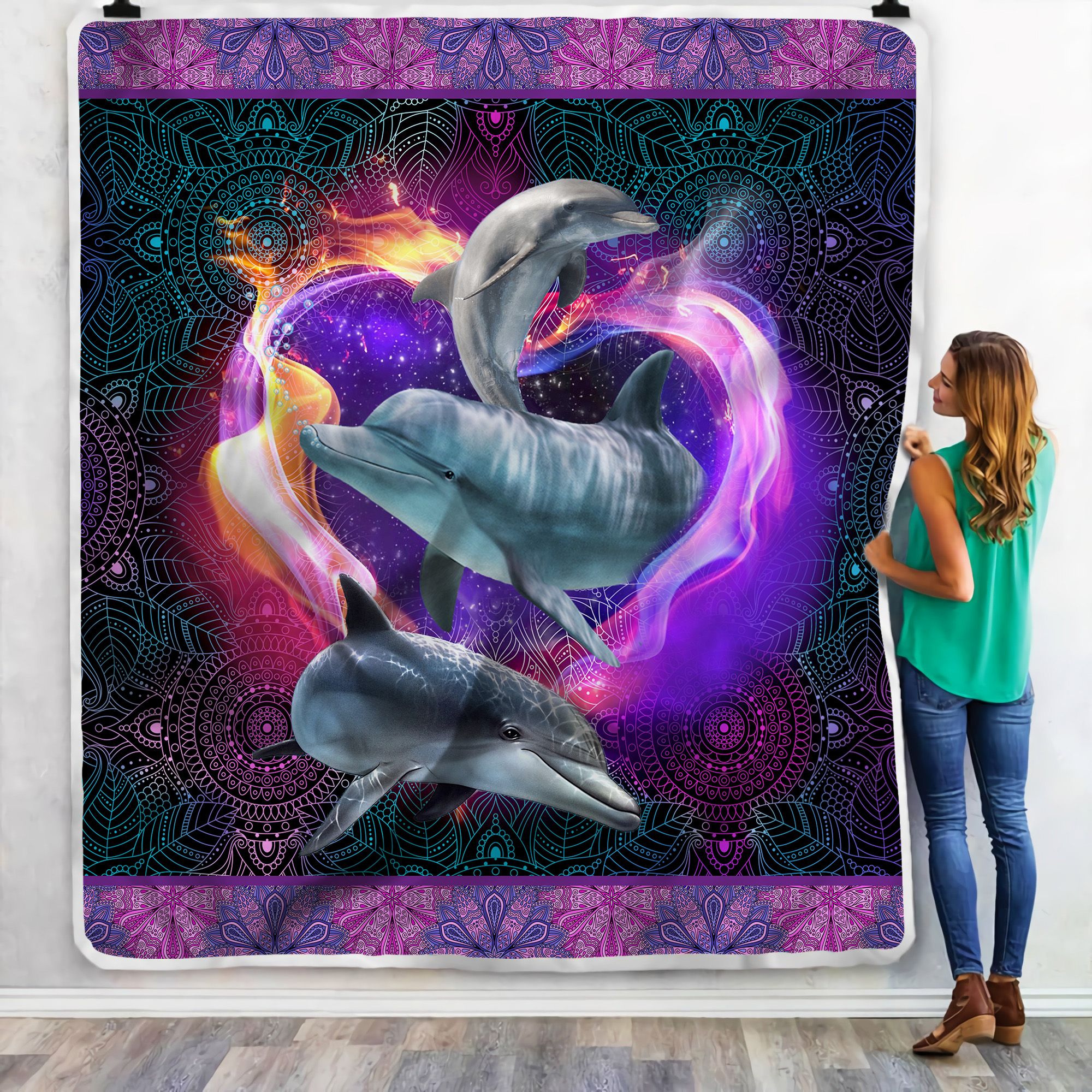 Dolphin Mandala Fleece Blanket
