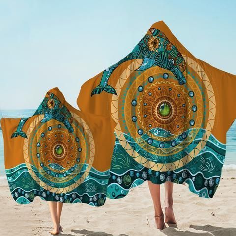 Dolphin Mandala Style Beach Hooded Towel