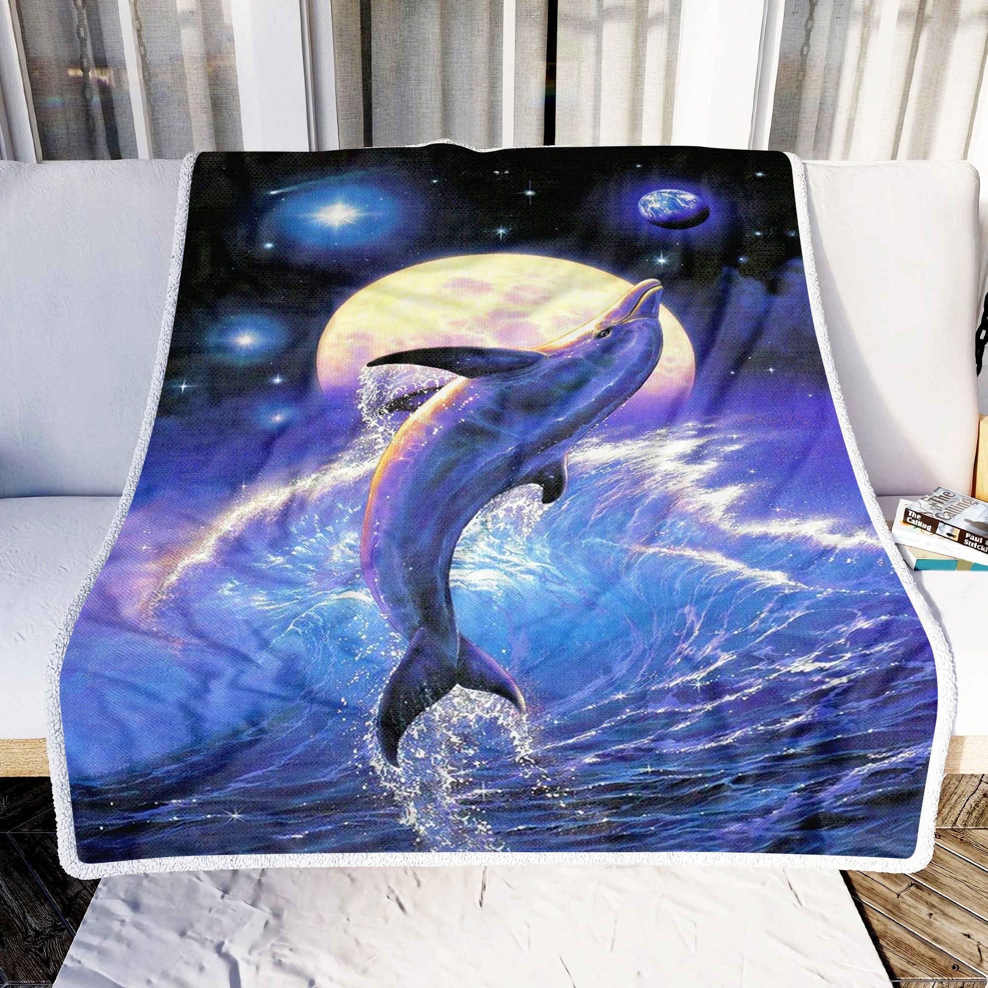 Dolphin Moon Art Fleece Blanket