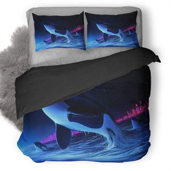 Dolphin Night Orca Whale Digital  Bedding Set