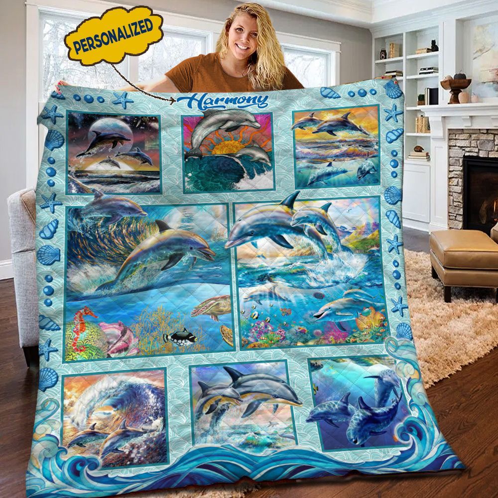 Dolphin Personalized Quilt Blanket HHH100609TN