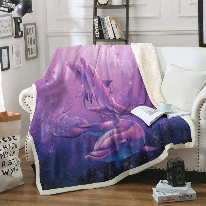 Dolphin Sea Sherpa Fleece Blanket