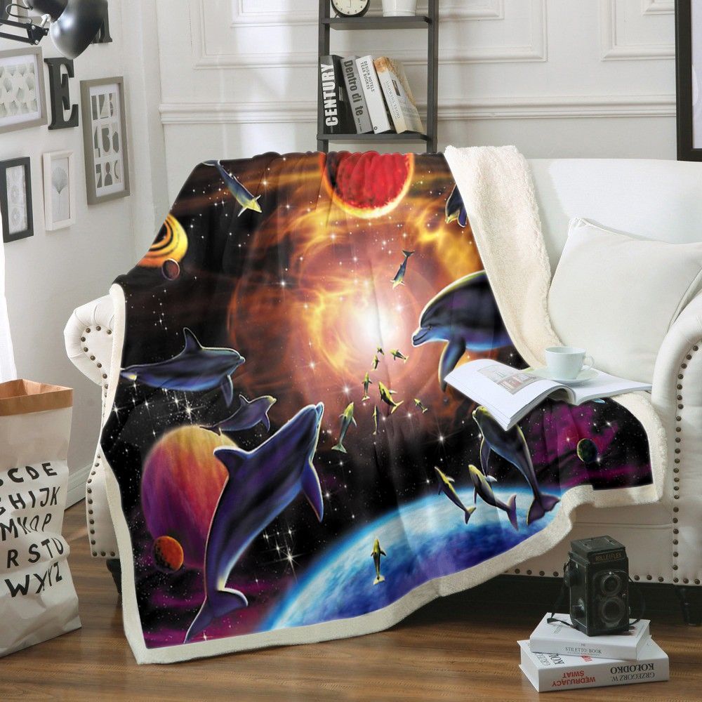 Dolphin Solar System Sherpa Fleece Blanket