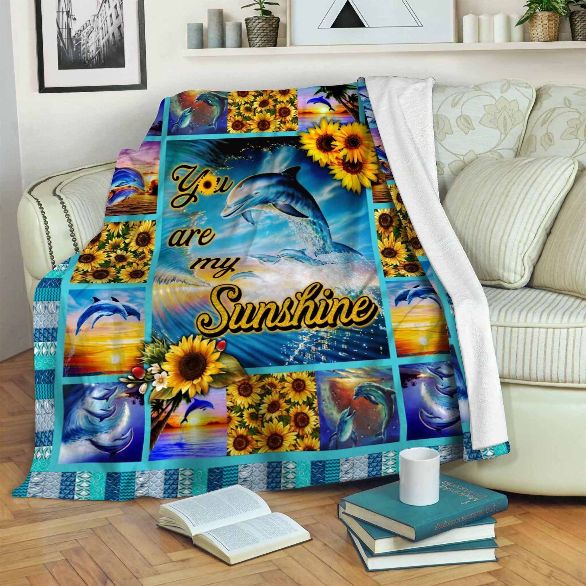 Dolphin Sunflower Sherpa Fleece Blanket
