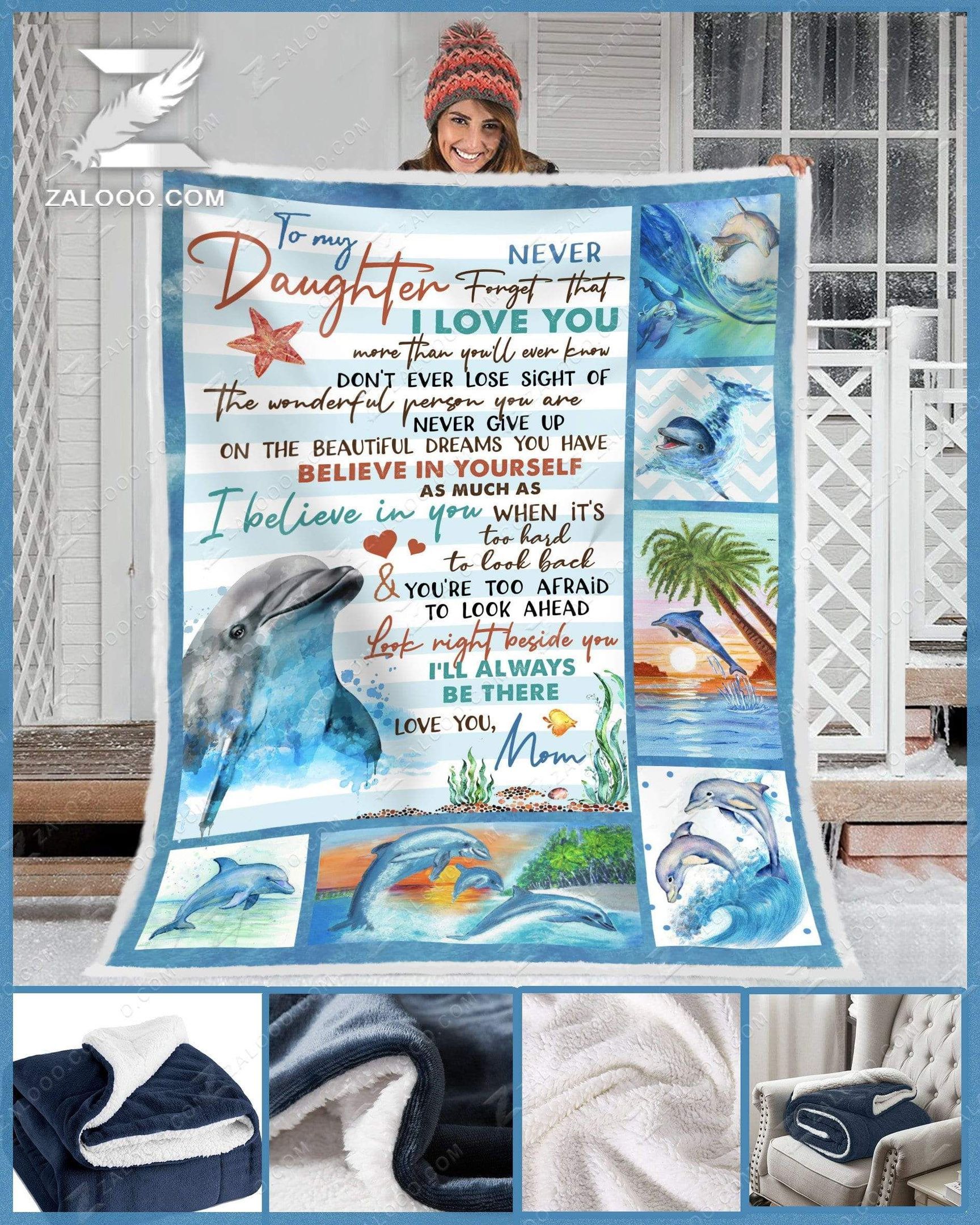 Dolphin To My Daughter I Will Always Be There Sherpa Fleece Blanket