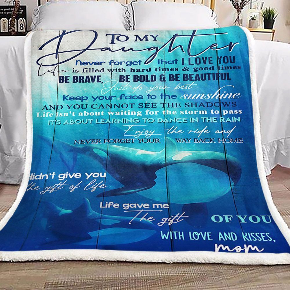 Dolphin To My Daughter Kisses Mom Sherpa Fleece Blanket