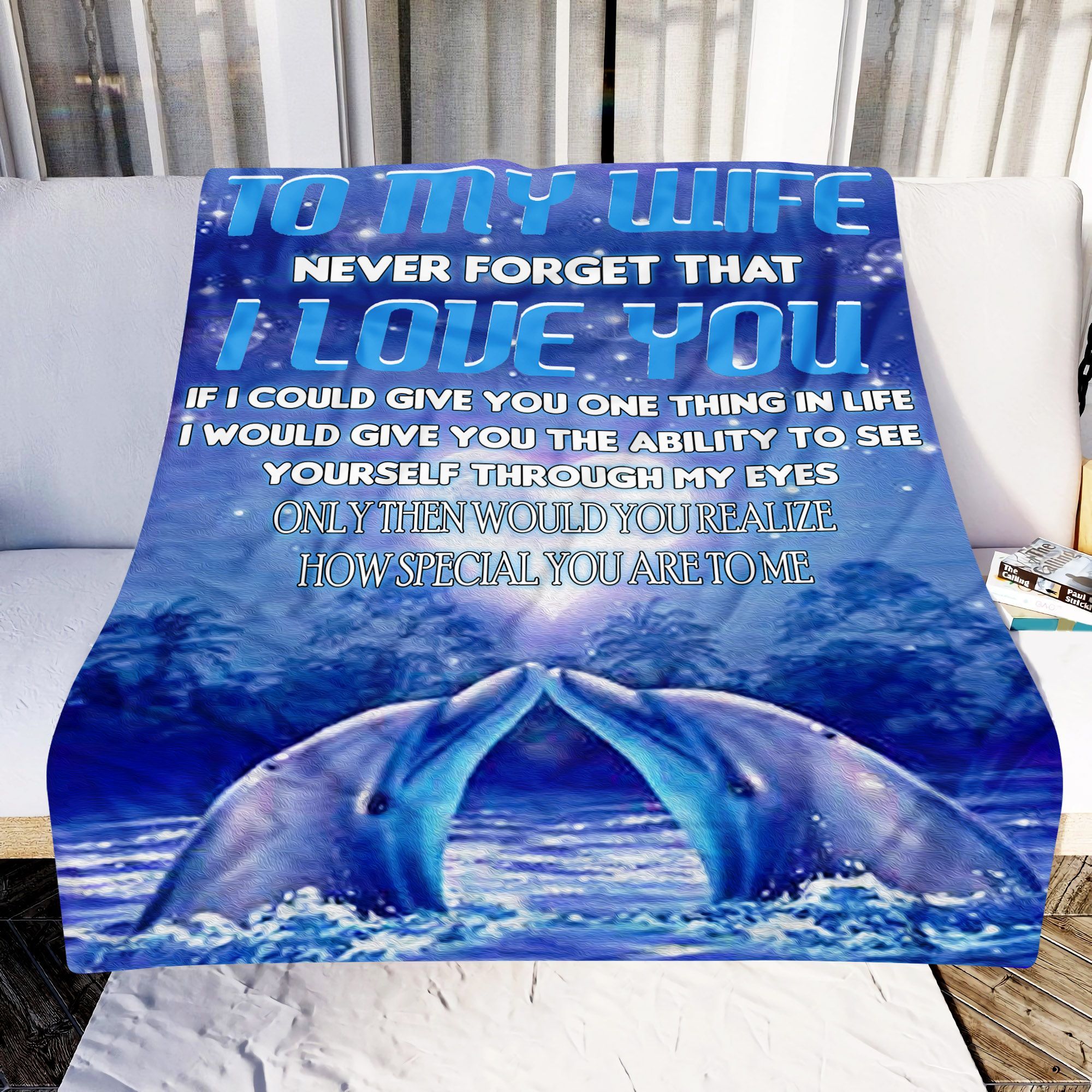 Dolphin To My Wife Never Forget That I Love You Sherpa Fleece Blanket