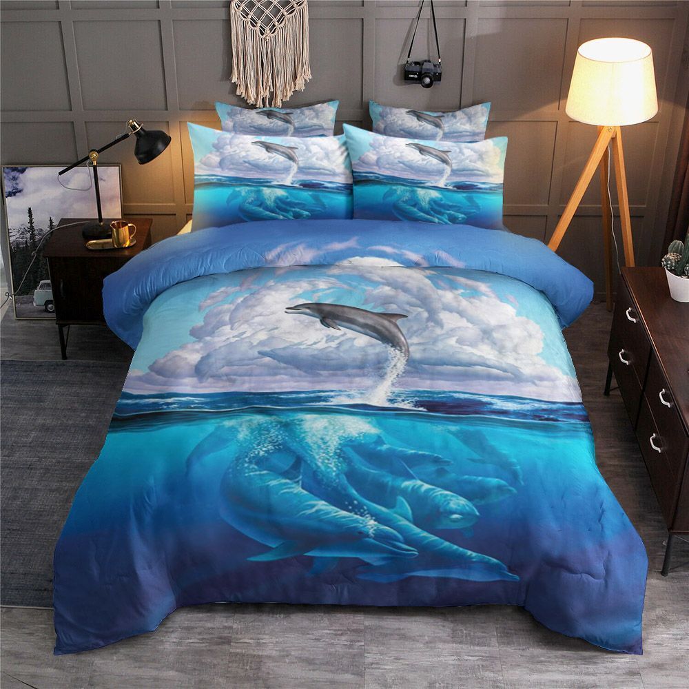 Dolphin With Sky And Ocean Painting Bedding Set
